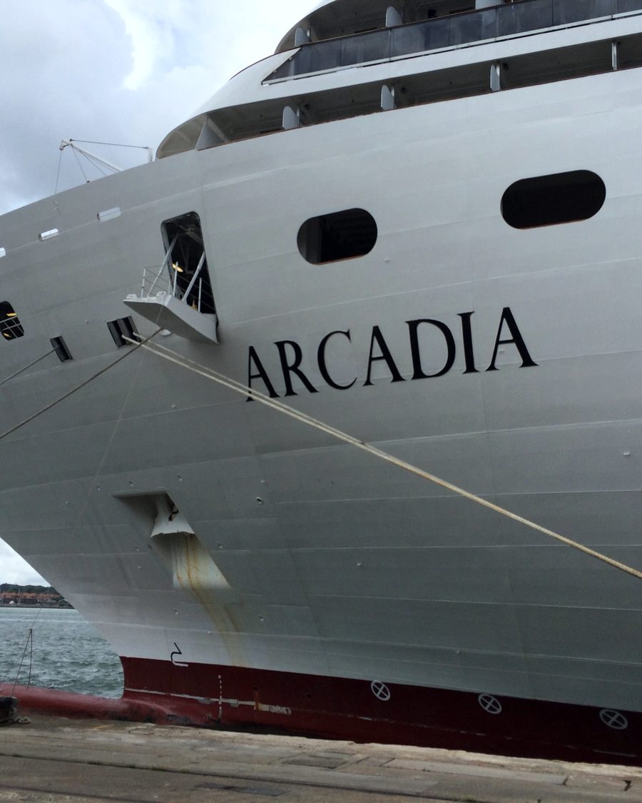 Bow of a cruise ship moored in port